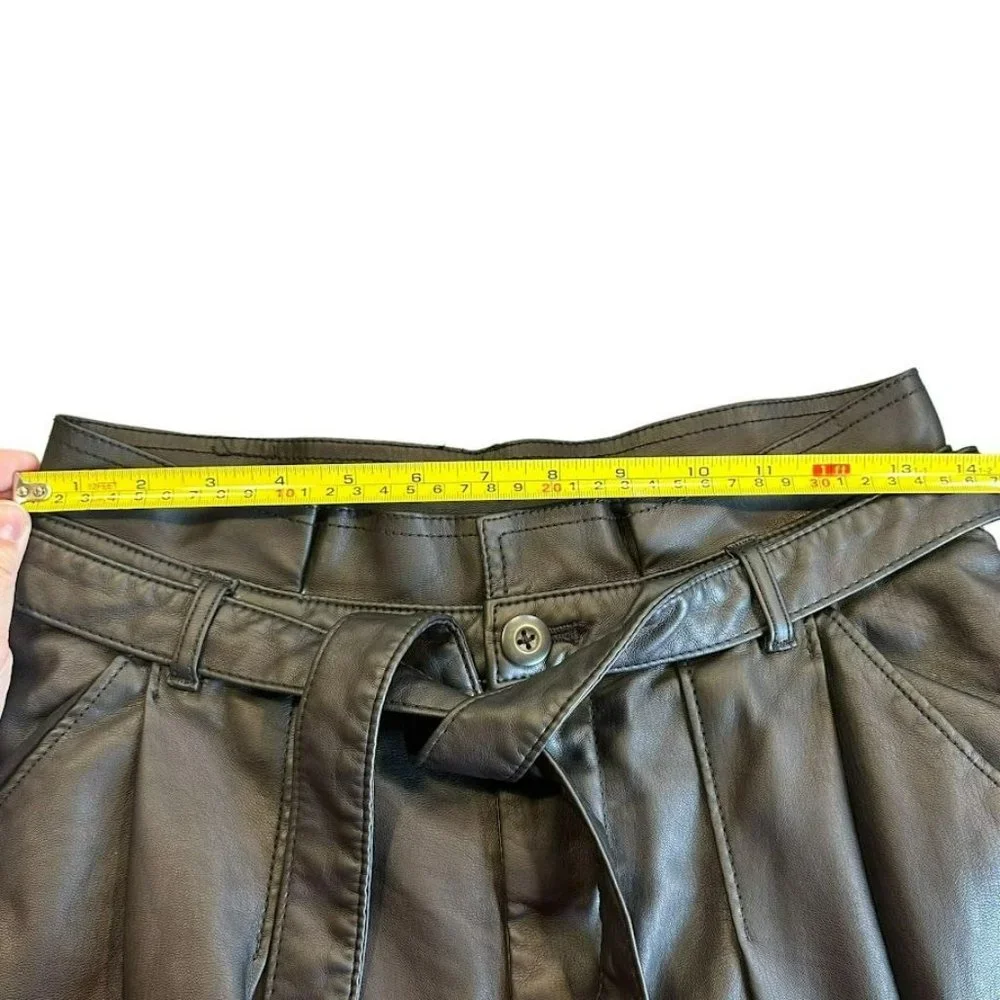 Free People Black Vegan Leather High‎ Tie Waist Paper Bag Cropped Pants Womens 6